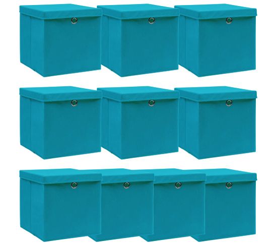 Boîtes De Rangement Et Couvercles 10 PCs Bleu 32x32x32 Cm Tissu
