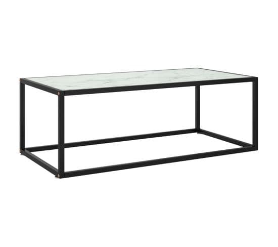 Table Basse Noir Avec Verre Marbre Blanc 100x50x35 Cm