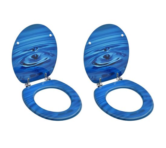 Sièges De Toilette Avec Couvercle 2 PCs Mdf Bleu Gouttes D'eau