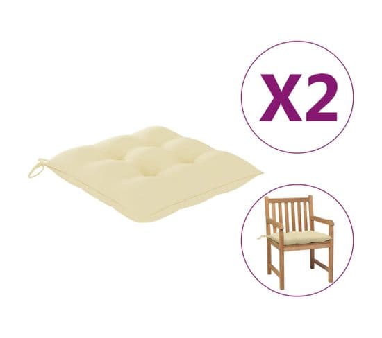 Coussins De Chaise 2 PCs Blanc Crème 50x50x7 Cm Tissu Oxford