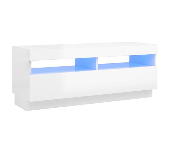 Meuble TV Avec Lumières LED Blanc Brillant 100x35x40 Cm