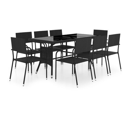 Ensemble table et chaises de Jardin 9 pièces Résine Tressée Noir