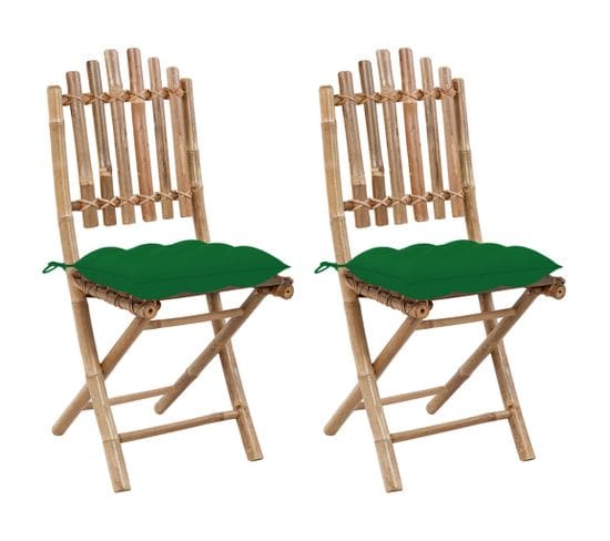 Chaises Pliables De Jardin 2 PCs Avec Coussins Bambou