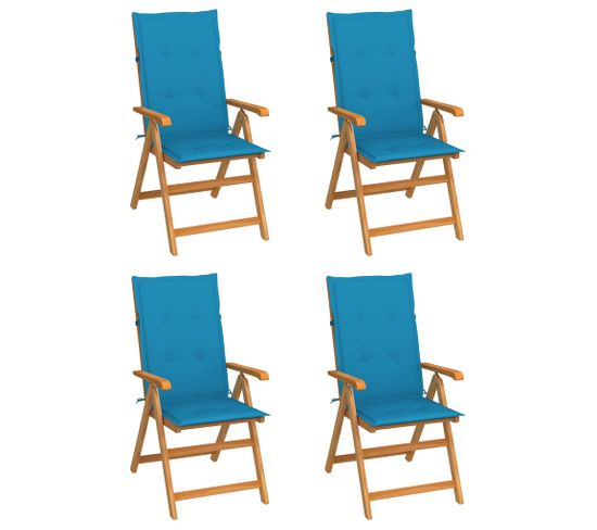 Chaises De Jardin 4 PCs Avec Coussins Bleu Bois De Teck