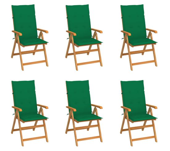 Chaises De Jardin 6 PCs Avec Coussins Vert Bois De Teck