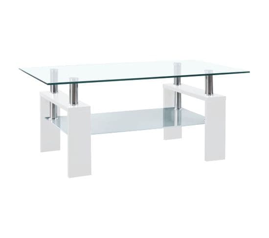 Table Basse Blanc Et Transparent 95x55x40 Cm Verre Trempé