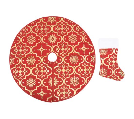 Jupe De Sapin De Noël De Luxe Avec Chaussette Rouge 122cm Tissu