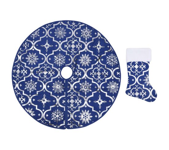 Jupe De Sapin De Noël De Luxe Avec Chaussette Bleu 150 Cm Tissu