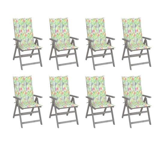 Chaises Inclinables De Jardin Avec Coussins 8 PCs Gris Acacia
