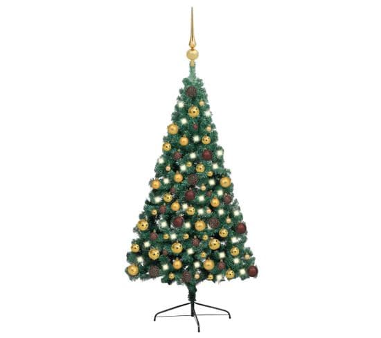 Demi-arbre De Noël Artificiel Pré-éclairé Et Boules Vert 180 Cm