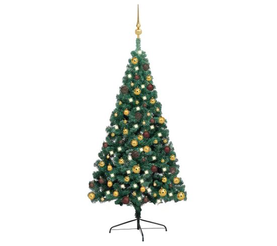 Demi-arbre De Noël Artificiel Pré-éclairé Et Boules Vert 240 Cm