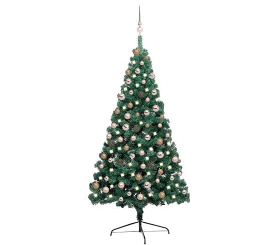 Demi-arbre De Noël Artificiel Avec LED Et Boules Vert 180 Cm