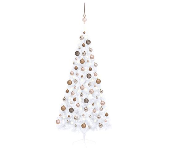 Demi-arbre De Noël Artificiel Pré-éclairé Et Boules Blanc 180cm