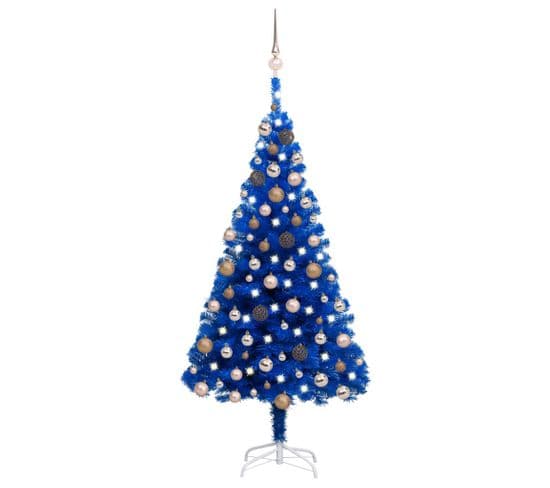 Arbre De Noël Artificiel Pré-éclairé Et Boules Bleu 150 Cm Pvc