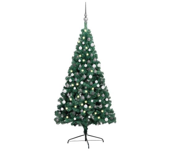 Demi-arbre De Noël Artificiel Pré-éclairé Et Boules Vert 120 Cm