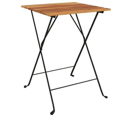Table De Bistro Pliante 55x54x71cm Bois De Teck Solide Et Acier