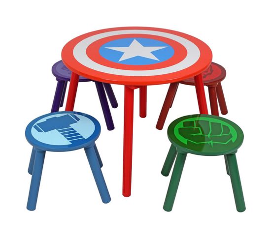 Ensemble Table Et 4 Tabourets - Logo Captain America - Marvel Avengers