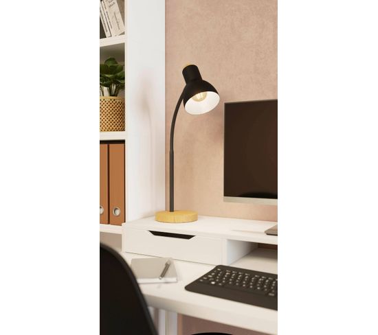 Lampe de bureau H. 42 cm VERADAL Noir et naturel