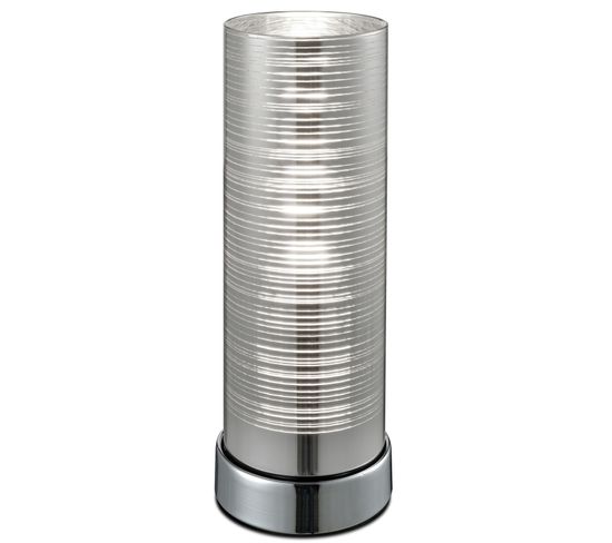 Lampe De Table Jaron - Diam. 11 X H. 24 Cm - Verre Avec Décorations Chrome