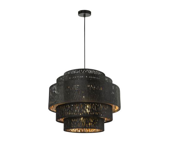 Lampe à Suspension En Velours Design Tuxon - Diam. 50 X H. 140 Cm - Noir