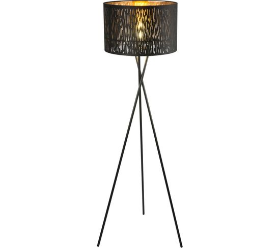 Lampadaire En Velours Design Trepied Tuxon - Diam. 40 X H. 160 Cm - Noir