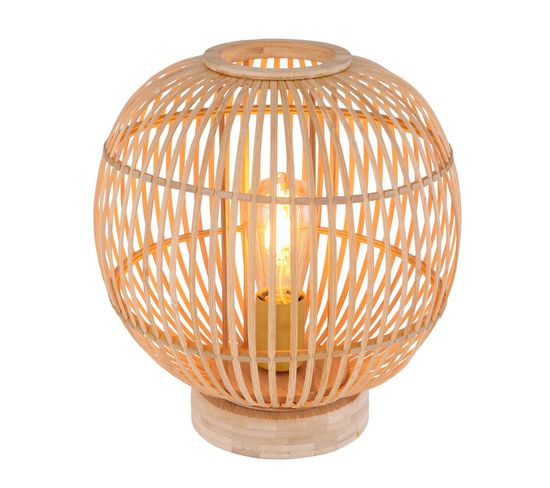 Lampe À Poser Design Bambou Hildegard - Diam. 30 X H. 35 Cm - Beige Naturel