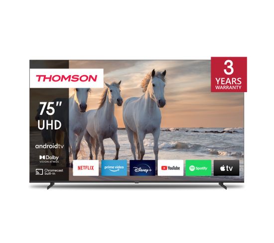 TV 75 Pouces (189 Cm) Uhd Téléviseur - Smart Android TV (wlan, Hdr, Triple Tuner Dvb-c/s2/t2, C
