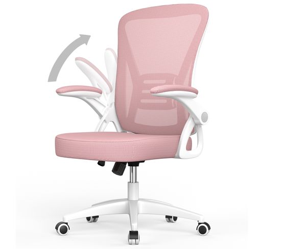 Chaise de bureau chaise de bureau ergonomique avec accoudoir rabattable à 90° support lombaire rose