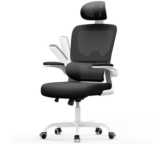 Chaise d'ordinateur pivotante avec fonction berçante et support lombaire adaptatif, noir et blanc
