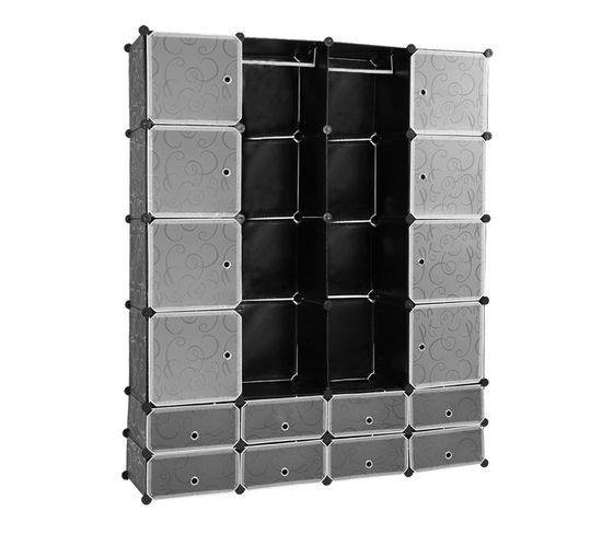Système D'étagères Armoire Diy Noir Porte-manteau Avec Portes 16 Cubes Étagère Enfichable