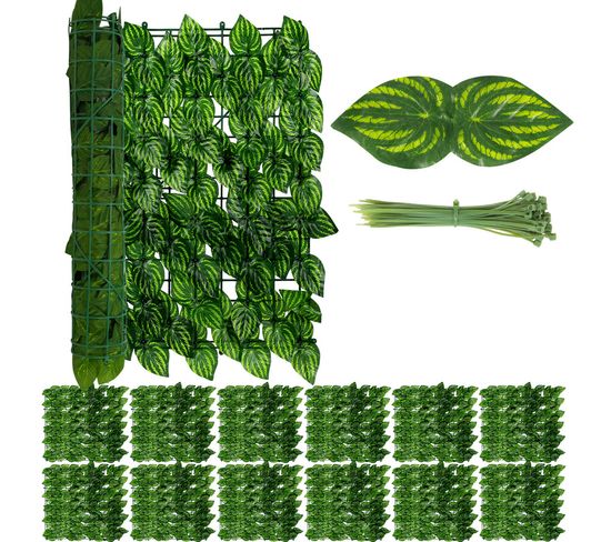 Clôture Pare-vue Feuillage 300x100cm Habillage De Mur Brise-vue Bâche Grillage,feuilles De Pastèque