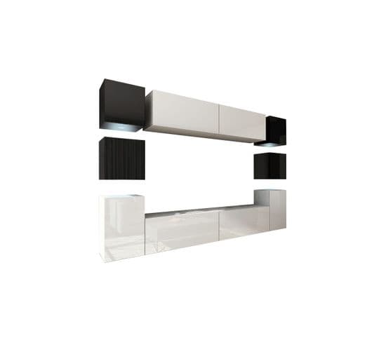 Ensemble Meuble TV Concept 14-14-hg-bw-56 Blanc-noir Brillant 256 Cm