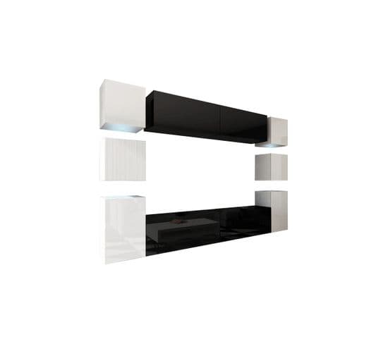Ensemble Meuble TV Concept 14-14-hg-bw-7 Blanc-noir Brillant 256 Cm