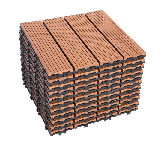 Lot De 99 Dalle De Terrasse En Composite Bois-plastique. 9 M². 30x30 Cm Jaune-brun