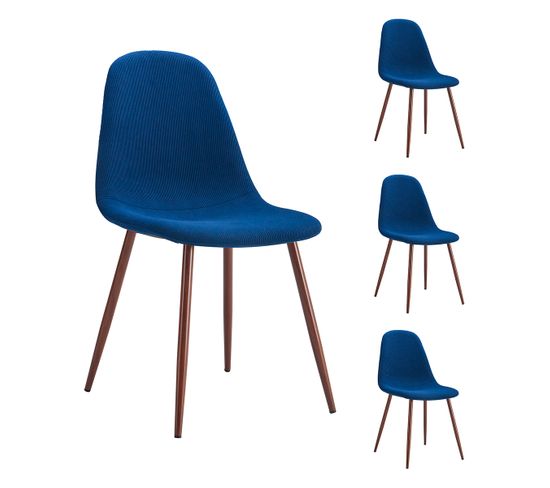 4 chaises LYNETTE 2 velours côtelé Bleu pour le prix de 3