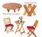 Ensemble De Table Et Chaises En Bois D’acacia, Comprenant 1 Table Et 2 Chaises (rouge+naturel)