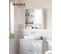 Armoire de toilette, 2 Portes-miroir & Compartiment Ouvert, Étagère Réglable, 15x65x75cm, Blanc