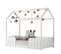 Lit enfant cabane 90x200 en bois polyvalent avec protection antichute et sommier à lattes, blanc