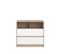 Commode 2 tiroirs 1 niche SHELTER Imitation chêne et blanc