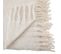 Plaid Blanc Ivoire Tissage Fini Texturé Aspect Mohair 180 X 130 Cm