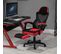 Fauteuil Gaming Inclinable,  Pivotant Repose-pied Intégré Tissu Maille Rouge Noir